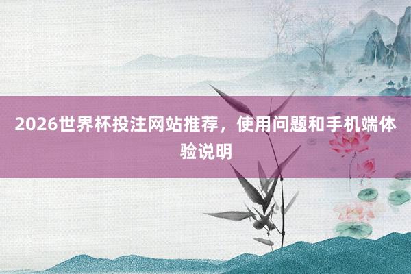 2026世界杯投注网站推荐，使用问题和手机端体验说明